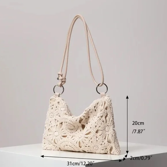 Elegant Cream Crochet Shoulder Bag - Picture 4 of 7